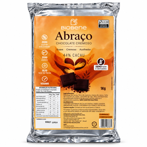 Chocolate Cremoso Zero Açúcar e Vegano 1kg - Biobene
