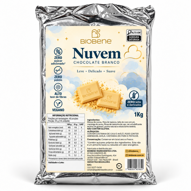 Nuvem - Chocolate Branco Zero Açúcar e Vegano 1kg - Biobene