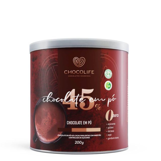 Chocolate em Pó 45% Cacau Zero Açúcar Chocolife - 200g