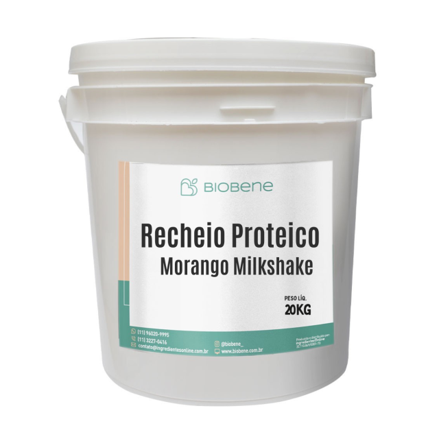 Recheio Proteico Morango Milkshake 21% Biobene 20 kg